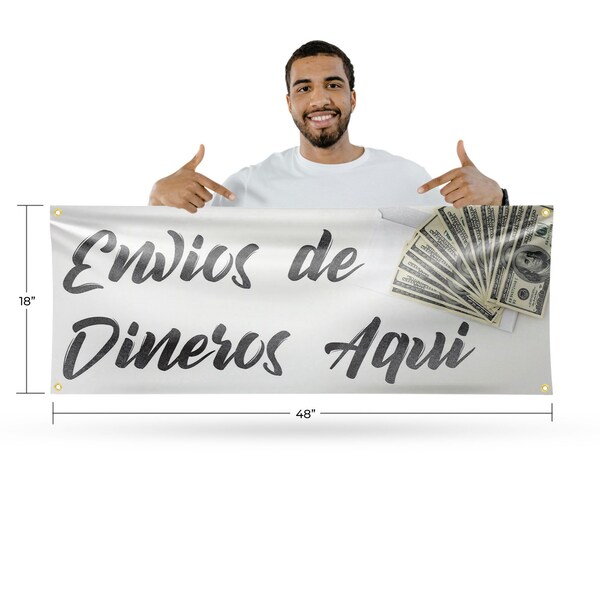Signmission Envios de Dineros Aqui, 18 Inch x 48 Inch, Vinyl Banner - B-30561