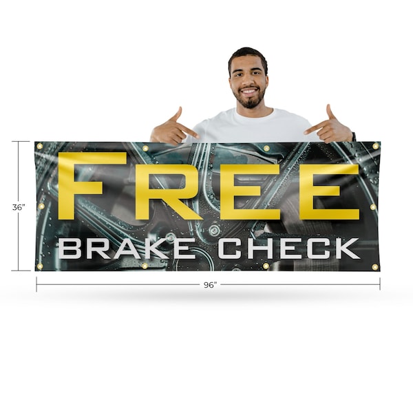 Signmission Free Brake Check, 36 Inch x 96 Inch, Vinyl Banner - B-96-30642