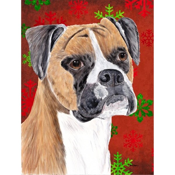 Patioplus 11 x 15 in. Boxer Red and Green Snowflakes Holiday Christmas Garden Size Flag - PA246758