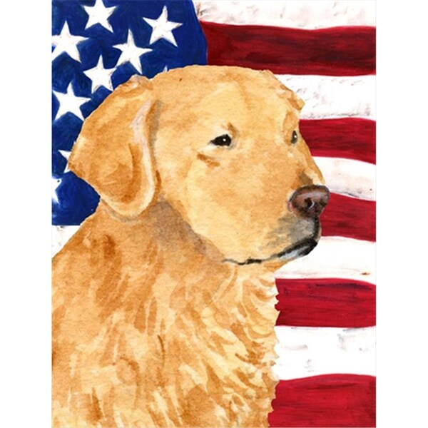 Patioplus 28 x 40 in. USA American Flag with Golden Retriever House Size Canvas Flag - PA2554620