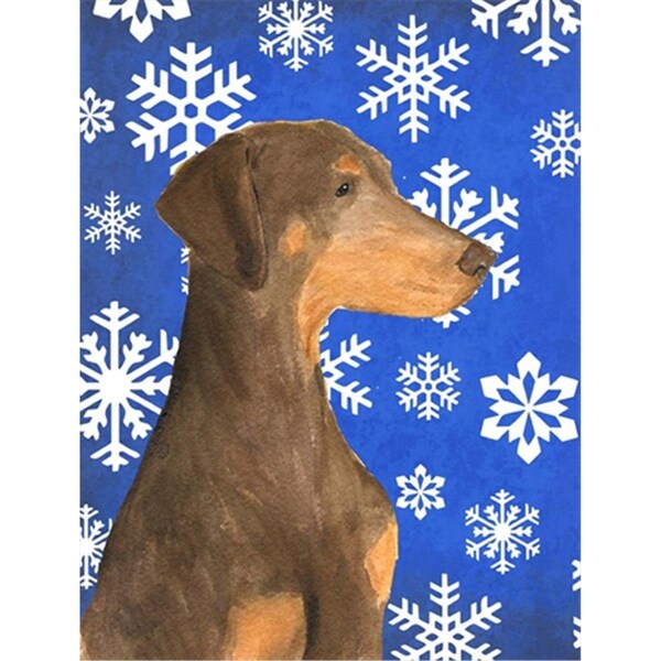 Carolines Treasures 28 x 40 In. Doberman Winter Snowflakes Holiday Flag Canvas- House Size - SS4617CHF