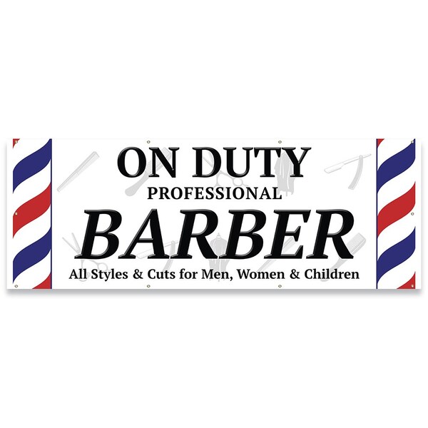 Signmission On Duty Professional Barber Banner Concession Stand Food Truck Single Sided - B-96-30122