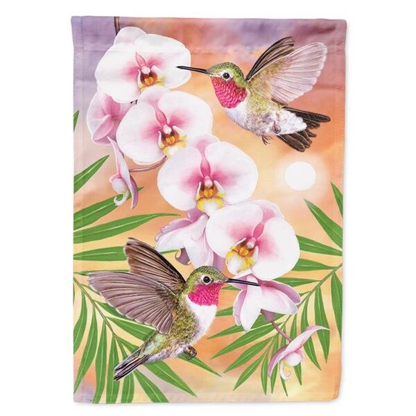 Carolines Treasures Carolines Treasures PRS4023CHF 28 x 0.01 x 40 in. Annas Hummingbirds Phalaenopsis Canvas House Flag - PRS4023CHF