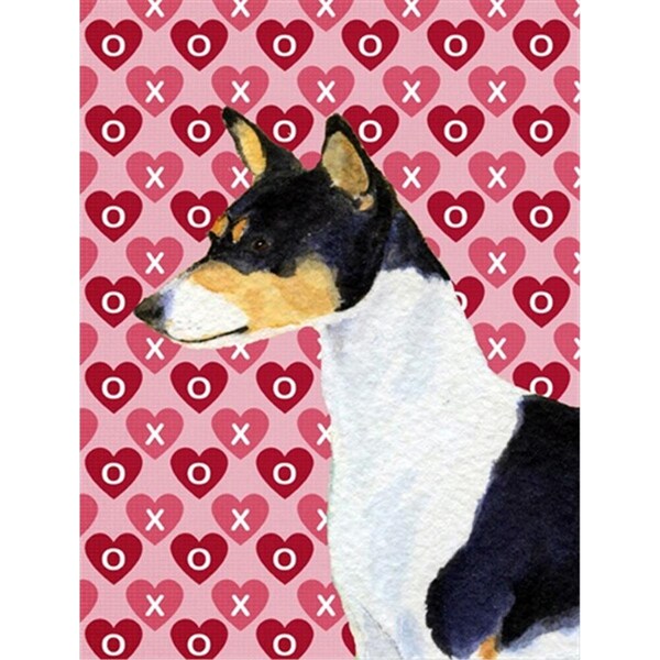 Patioplus 11 x 15 In. Basenji Hearts Love And Valentines Day Portrait Flag; Garden Size - PA631359