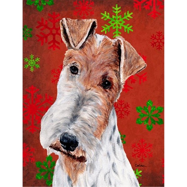 Patioplus Wire Fox Terrier Red Snowflakes Holiday Flag Garden Size - PA248713