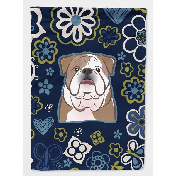 Carolines Treasures Blue Flowers English Bulldog Garden Size Flag - BB5070GF