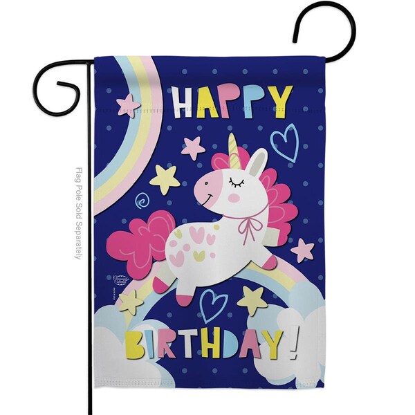 Cuadrilatero Cute Unicorn Birthday Celebration Double-Sided Decorative Garden Flag, Multi Color - CU3920104