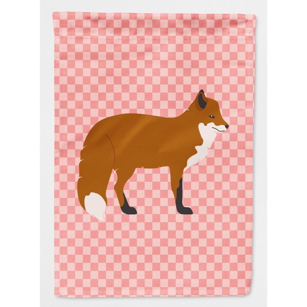 Carolines Treasures Red Fox Pink Check Canvas House Flag - BB7876CHF