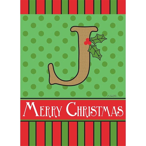 Magnolia Garden Flags 13 x 18 in Merry Christmas Monogram J Burlap Garden Flag - 1655