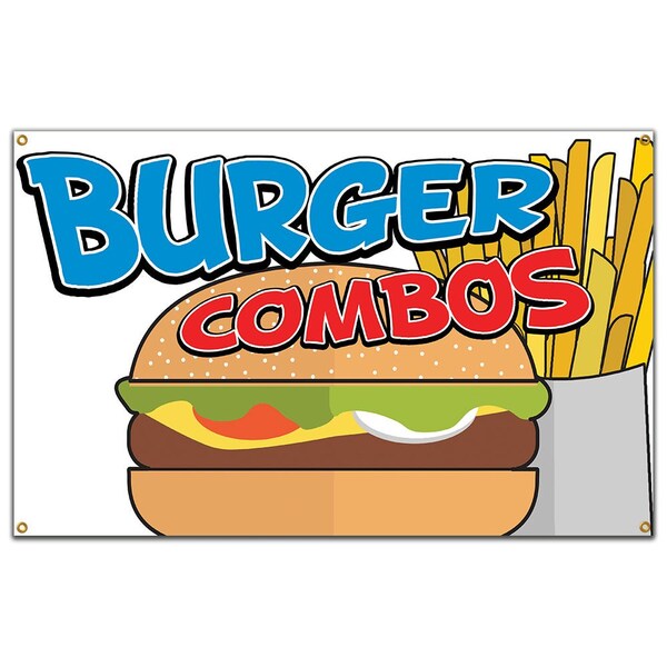 Signmission Burger Combos Banner Concession Stand Food Truck Single Sided - B-96 BURGER COMBOS19