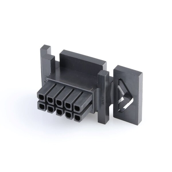 Conector de placa de Molex, 10 contactos, 2 hileras, hembra, recto, terminal de engaste, de retención, negro - 441331000