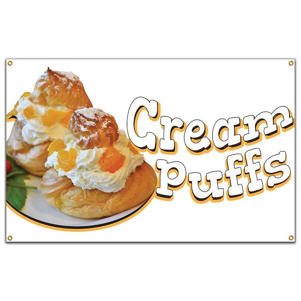 Signmission Cream Puffs Banner Concession Stand Food Truck Single Sided - B-CREAM PUFFS19