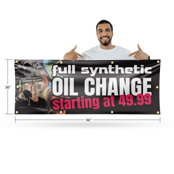 Signmission Full Synthetic Oil Change, 36 Inch x 96 Inch, Vinyl Banner - B-96-30666