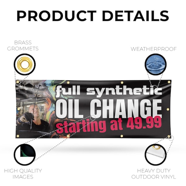 Signmission Full Synthetic Oil Change, 36 Inch x 96 Inch, Vinyl Banner - B-96-30666
