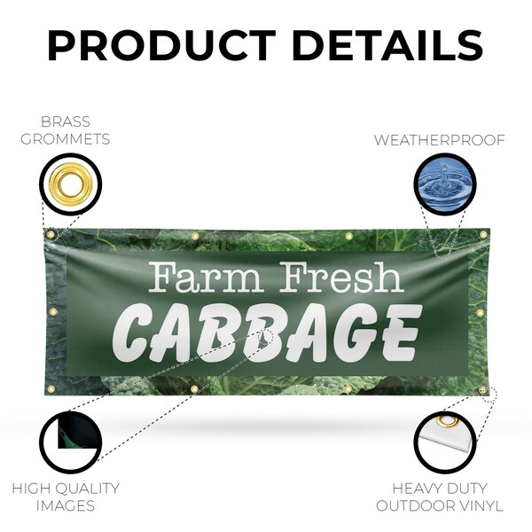Signmission Farm Fresh Cabbage, 36 Inch x 96 Inch, Vinyl Banner - B-96-30583