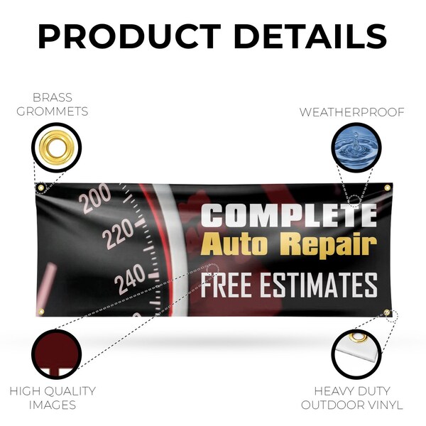 Signmission Complete Auto Repair Free Estimates, 18 Inch x 48 Inch, Vinyl Banner - B-30526