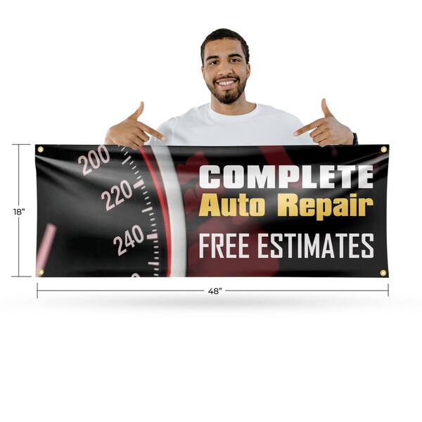 Signmission Complete Auto Repair Free Estimates, 18 Inch x 48 Inch, Vinyl Banner - B-30526