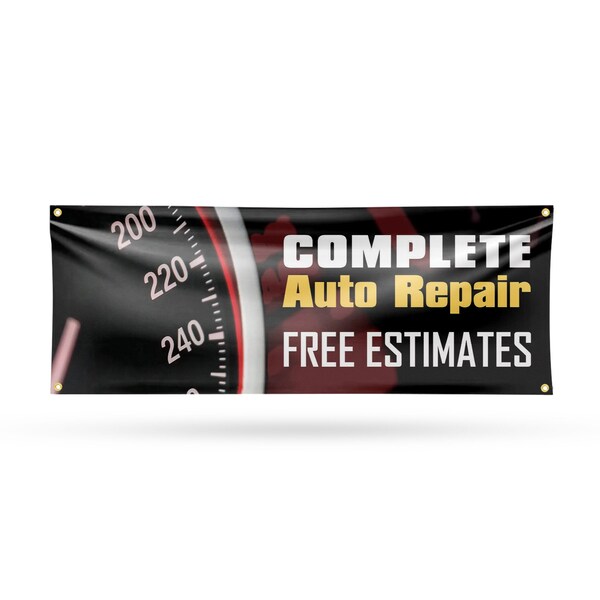 Signmission Complete Auto Repair Free Estimates, 18 Inch x 48 Inch, Vinyl Banner - B-30526