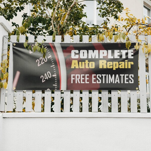 Signmission Complete Auto Repair Free Estimates, 18 Inch x 48 Inch, Vinyl Banner - B-30526