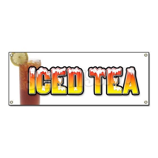 Signmission Iced Tea Banner Heavy Duty 13 Oz Vinyl with Grommets Single Sided - B-ICED TEA