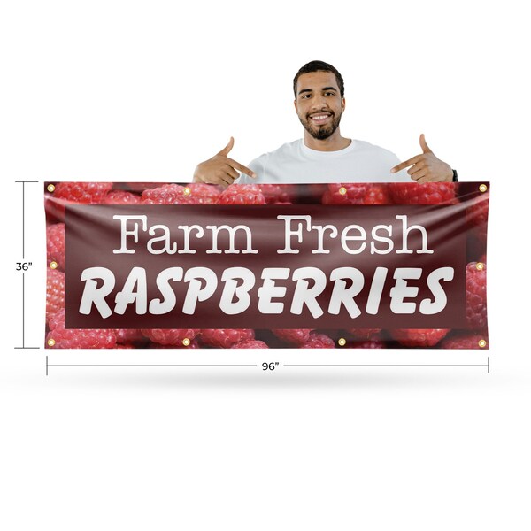 Signmission Farm Fresh Raspberries, 36 Inch x 96 Inch, Vinyl Banner - B-96-30614