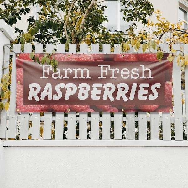 Signmission Farm Fresh Raspberries, 36 Inch x 96 Inch, Vinyl Banner - B-96-30614