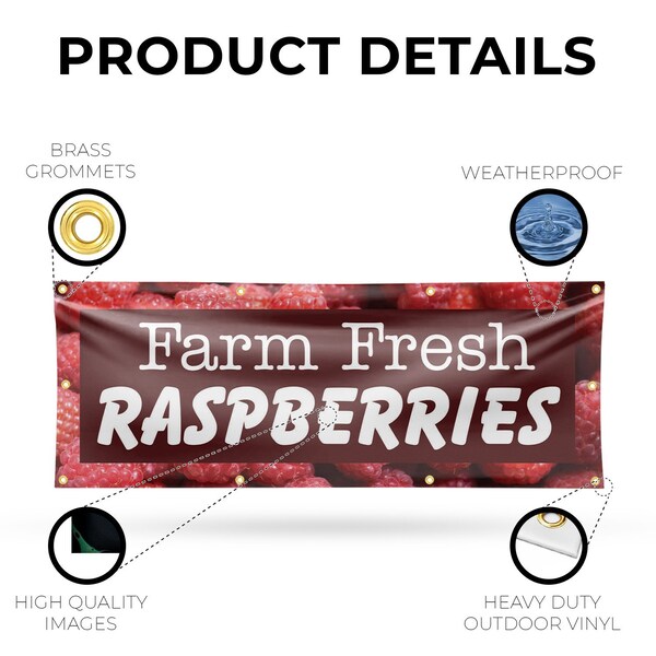 Signmission Farm Fresh Raspberries, 36 Inch x 96 Inch, Vinyl Banner - B-96-30614