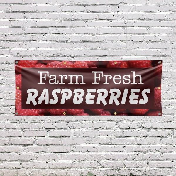 Signmission Farm Fresh Raspberries, 36 Inch x 96 Inch, Vinyl Banner - B-96-30614