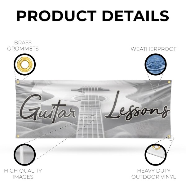 Signmission Guitar Lessons, 18 Inch x 48 Inch, Vinyl Banner - B-30681