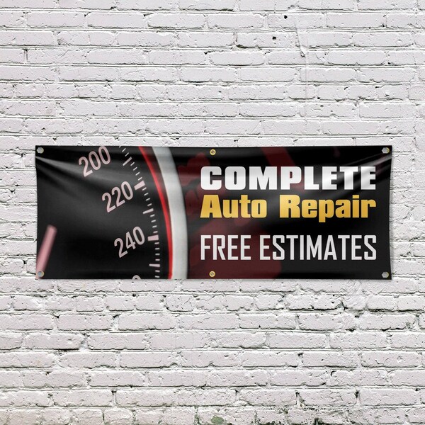 Signmission Complete Auto Repair Free Estimates, 24 Inch x 72 Inch, Vinyl Banner - B-72-30526