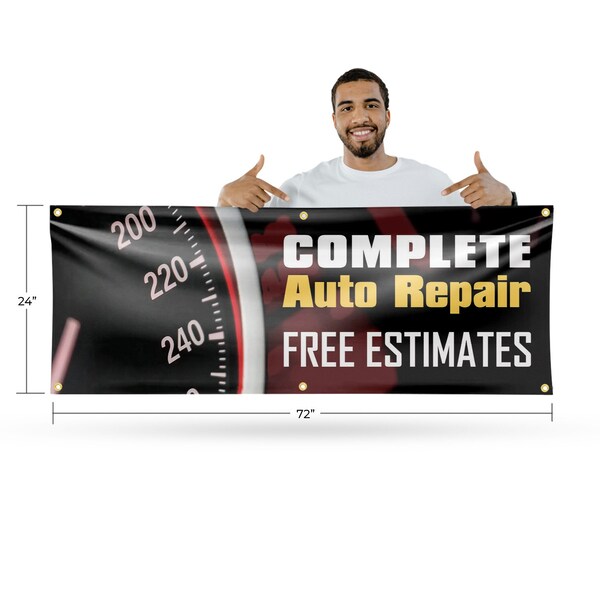 Signmission Complete Auto Repair Free Estimates, 24 Inch x 72 Inch, Vinyl Banner - B-72-30526