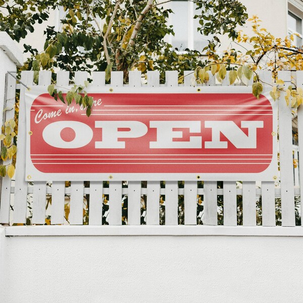 Signmission Come In We're Open, 36 Inch x 96 Inch, Vinyl Banner - B-96-30520