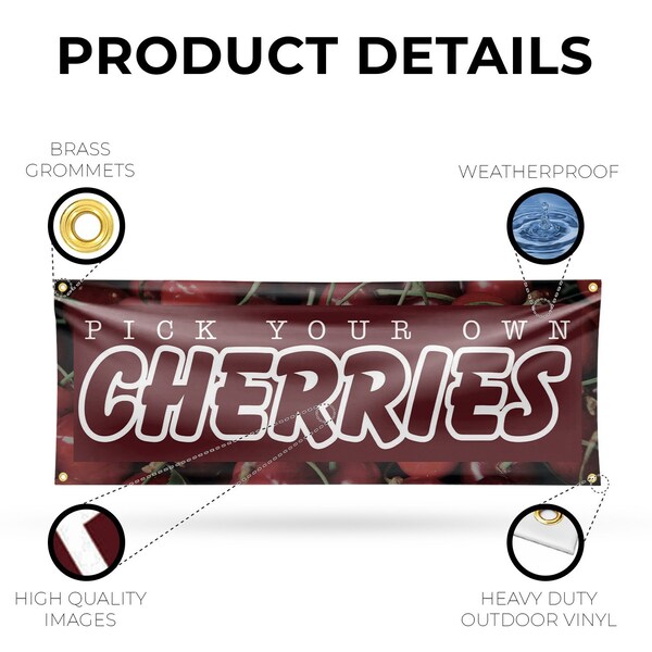 Signmission Pick Your Own Cherries, 18 Inch x 48 Inch, Vinyl Banner - B-30790