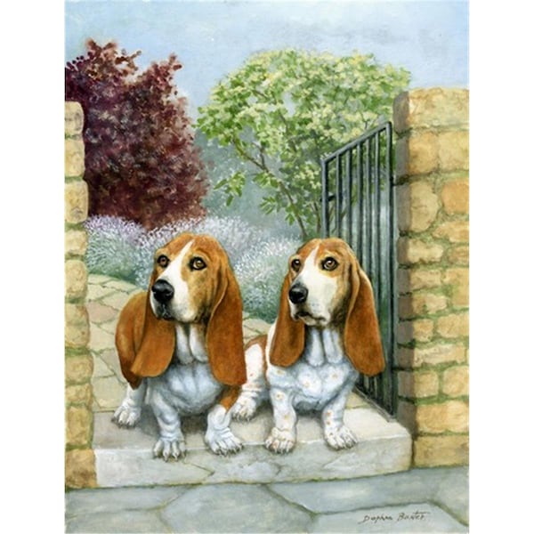 Patioplus Basset Hounds in the Gate Flag Canvas House Size - PA2557241