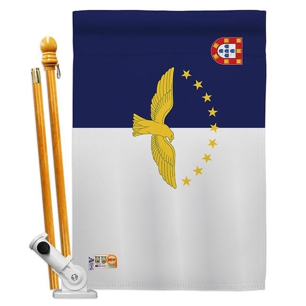 Americana Home & Garden Americana Home & Garden AA-CY-HS-140019-IP-BO-D-US18-AG 28 x 40 in. Azores Flags of the World Nationality Impressions Decorative Vertical Double Sided House Flag Set & Pole Bracket Hardware Flag Set - HS140019-BO