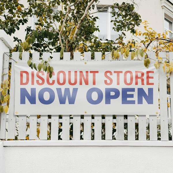 Signmission Discount Store Now Open, 24 Inch x 72 Inch, Vinyl Banner - B-72-30546