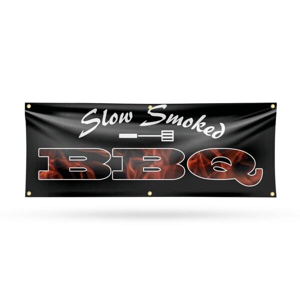 Signmission Slow Smoked BBQ, 24 Inch x 72 Inch, Vinyl Banner - B-72-30855