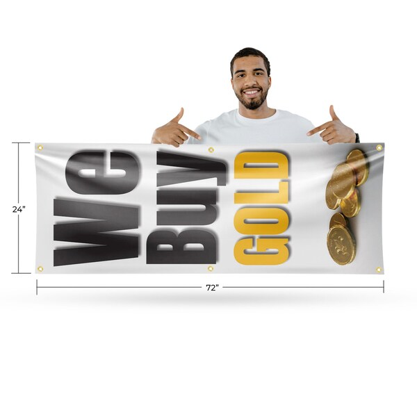 Signmission We Buy Gold Vertical, 24 Inch x 72 Inch, Vinyl Banner - B-72-30926