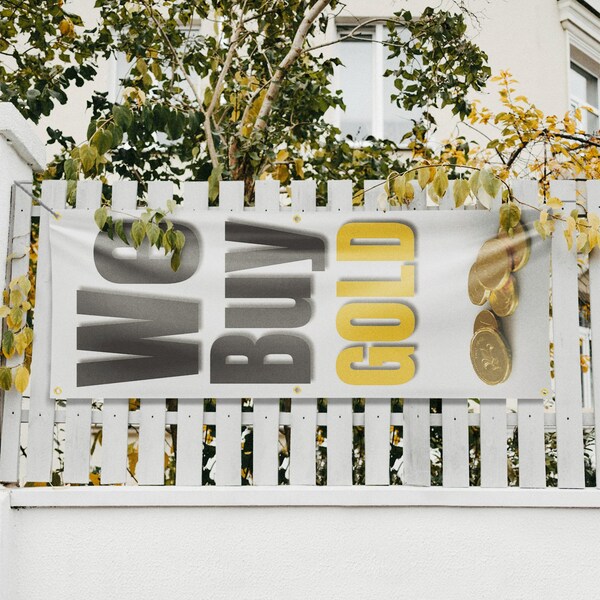 Signmission We Buy Gold Vertical, 24 Inch x 72 Inch, Vinyl Banner - B-72-30926
