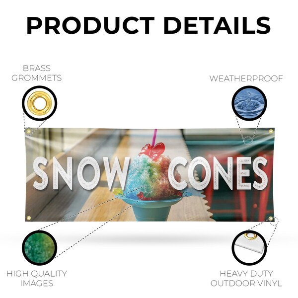 Signmission Snow Cones, 18 Inch x 48 Inch, Vinyl Banner - B-30864