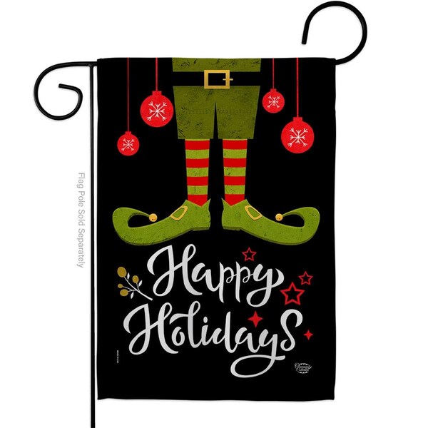 Ornament Collection Ornament Collection G192307-BO 13 x 18.5 in. Elf Happy Holidays Garden Flag with Winter Christmas Double-Sided Decorative Vertical Flags House Decoration Banner Yard Gift - G192307-BO