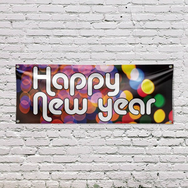 Signmission Happy New Year, 18 Inch x 48 Inch, Vinyl Banner - B-30693