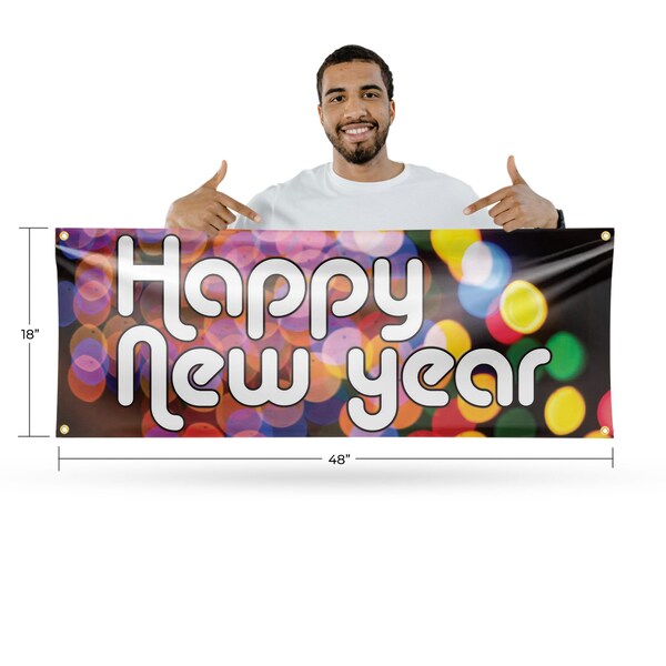 Signmission Happy New Year, 18 Inch x 48 Inch, Vinyl Banner - B-30693