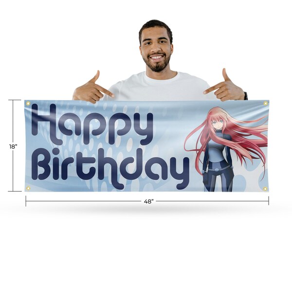 Signmission Happy Birthday Anime, 18 Inch x 48 Inch, Vinyl Banner - B-30691