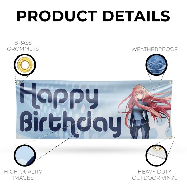 Signmission Happy Birthday Anime, 18 Inch x 48 Inch, Vinyl Banner - B-30691