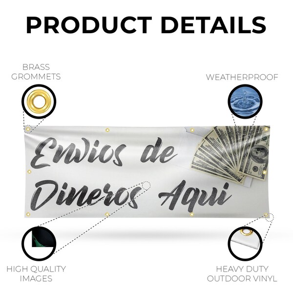Signmission Envios de Dineros Aqui, 36 Inch x 96 Inch, Vinyl Banner - B-96-30561