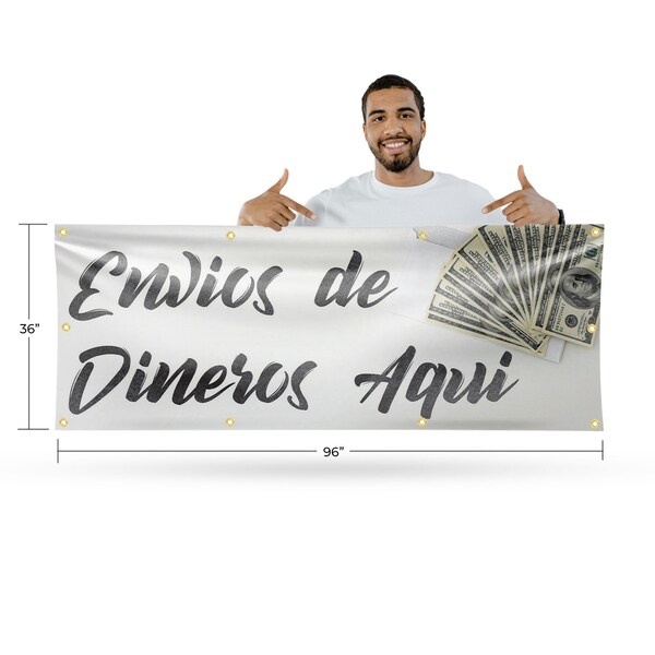 Signmission Envios de Dineros Aqui, 36 Inch x 96 Inch, Vinyl Banner - B-96-30561