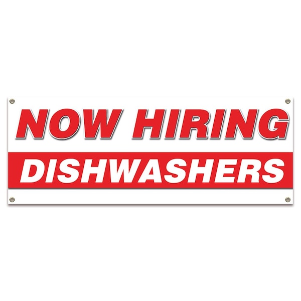 Signmission Now Hiring Dishwashers Banner Apply Inside Accepting Application Single Sided - B-30234