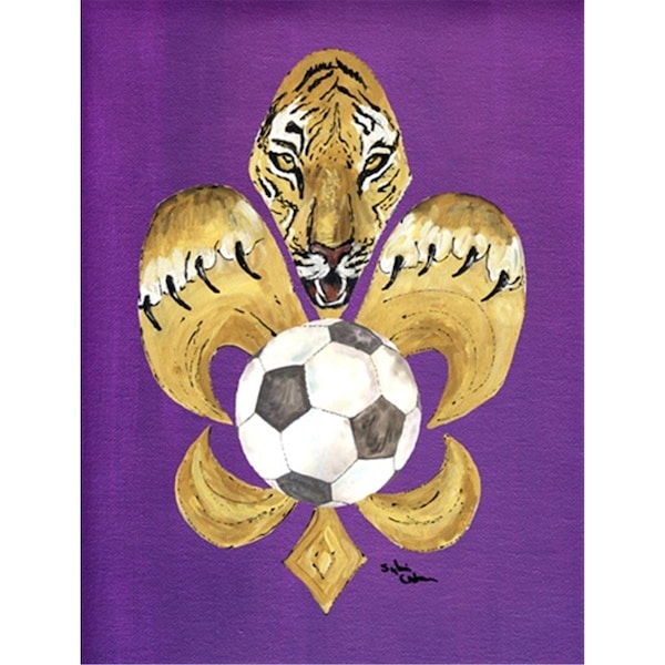 Carolines Treasures 28 x 40 in. Tiger Soccer Fleur de lis House Size Canvas Flag - 8477CHF