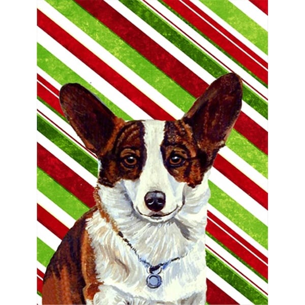 Carolines Treasures 28 x 40 in. Corgi Candy Cane Holiday Christmas House Size Canvas Flag - LH9243CHF